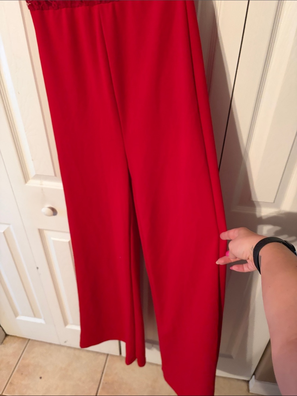 NEW Fashion Nova Lovely Lace Jumpsuit. Size Large. Red lace top wide leg - Picture 5 of 5